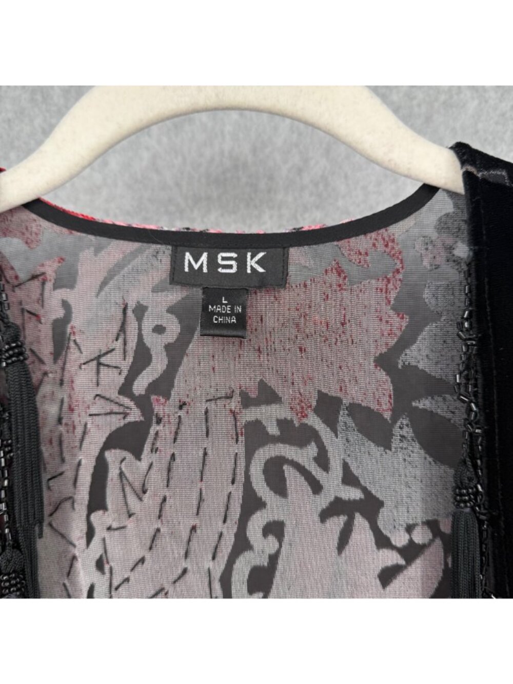 MSK Womens VTG Velvet Burnout Floral Kimono Duster Size L Black Red Whimsy Dark - Picture 8 of 13